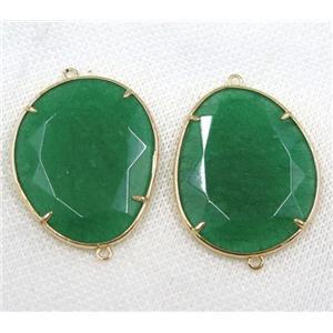 green crystal glass connector, faceted teardrop, gold plated, approx 30x38mm [GMPDA8156]