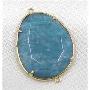 crystal glass connector, faceted teardrop, blue, gold plated, approx 30x38mm [GMPDA8158]