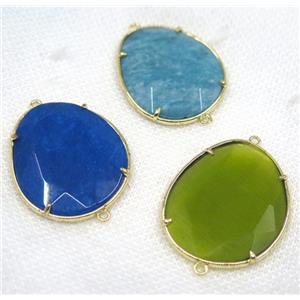 crystal glass connector, faceted teardrop, mix color, gold plated, approx 30x38mm [GMPDA8159]