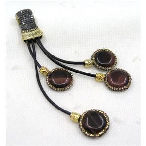 red tiger eye stone tassel pave rhinestone, approx 15-120mm [GMPDA8256]