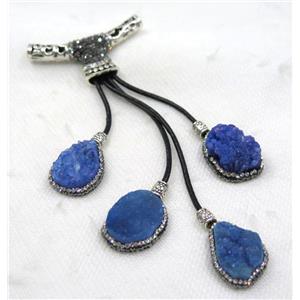 blue druzy quartz tassel pave rhinestone, approx 15-120mm [GMPDA8268]