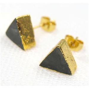 Labradorite earring stud, triangle, gold plated, approx 10x10x10mm [GMPDA8273]