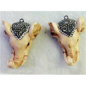 resin Elephant Head pendant paved rhinestone, approx 30-50mm [GMPDA8289]