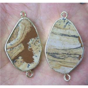 Picture Jasper connector, freeform, gold plated, approx 20-38mm [GMPDA8293]