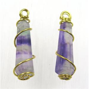 purple Fluorite bullet pendant, wire wrapped, approx 8-30mm [GMPDA8303]