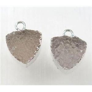 druzy agate pendant, natural color, triangle, silver plated, approx 12mm [GMPDA8319]