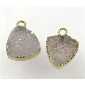 druzy agate pendant, natural color, triangle, gold plated, approx 12mm [GMPDA8320]