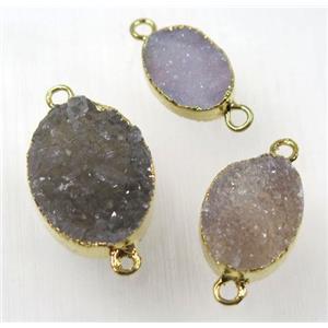 druzy agate connector, natural color, oval, gold plated, approx 12x16mm [GMPDA8324-12X16MM]