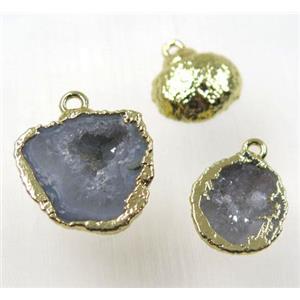 agate geode pendant, freeform, gold plated, approx 8-13mm [GMPDA8326]