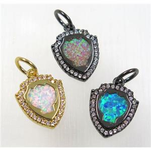 synthetic Fire Opal pendant paved zircon, copper, mix color, approx 12x14mm [GMPDA8333]