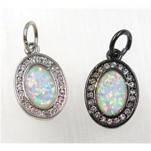 synthetic Fire Opal pendant paved zircon, copper, mix color, approx 10x13mm [GMPDA8336]