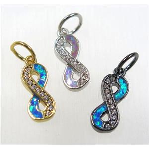 synthetic Fire Opal infinity pendant paved zircon, copper, mix color, approx 6x13mm [GMPDA8341]