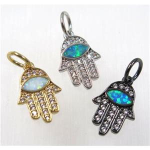 synthetic Fire Opal Hamsahand pendant paved zircon, copper, mix color, approx 10x13mm [GMPDA8343]