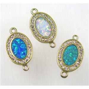 synthetic Fire Opal oval connector paved zircon, copper, mix color, approx 10x13mm [GMPDA8348]