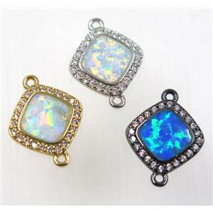synthetic Fire Opal square connector paved zircon, copper, mix color, approx 10mm [GMPDA8350]