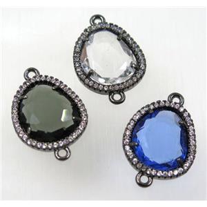 crystal glass connector paved zircon, black plated, copper, mix color, approx 16-18mm [GMPDA8352]