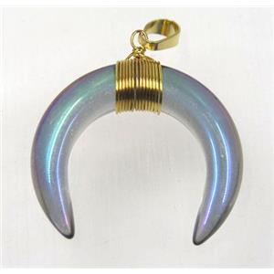 crystal glass crescent moon pendant, rainbow, wire wrapped, approx 30-35mm [GMPDA8357]