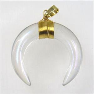 crystal glass crescent moon pendant, clear AB-color, wire wrapped, approx 30-35mm [GMPDA8358]