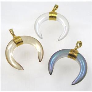 crystal glass crescent moon pendant, mix color, wire wrapped, approx 30-35mm [GMPDA8359]