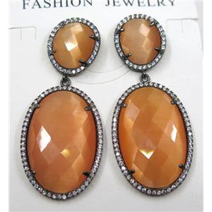orange cats eye stone earring pave zircon, approx 12x14mm, 20x30mm [GMPDA8370]