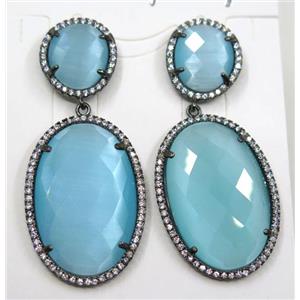 aqua cats eye stone earring pave zircon, approx 12x14mm, 20x30mm [GMPDA8371]