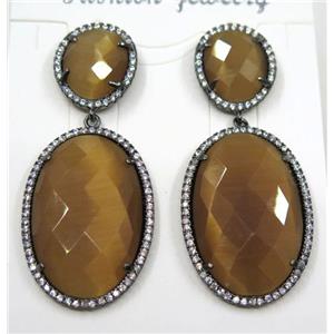 chocolate cat eye stone earring pave zircon, approx 12x14mm, 20x30mm [GMPDA8374]