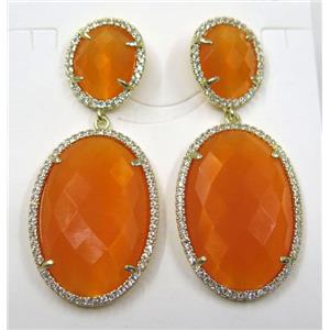 orange cat eye stone earring pave zircon, approx 12x14mm, 20x30mm [GMPDA8377]