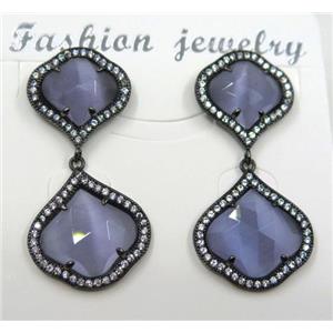 lavender cat eye stone earring pave zircon, clover, approx 13x13mm, 16x16mm [GMPDA8392]