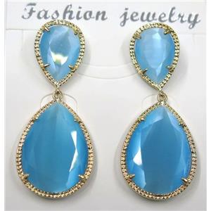 blue cat eye stone earring, droplet, approx 12x16mm, 18x25mm [GMPDA8417]