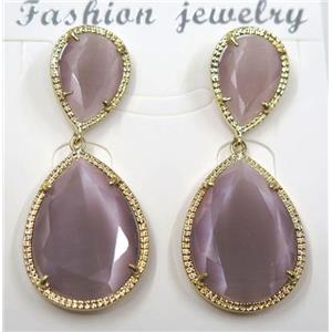 lt.purple cat eye stone earring, droplet, approx 12x16mm, 18x25mm [GMPDA8418]