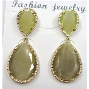 coffee cat eye stone earring, droplet, approx 12x16mm, 18x25mm [GMPDA8419]