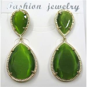 green cat eye stone earring, droplet, approx 12x16mm, 18x25mm [GMPDA8420]