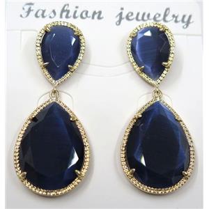 dark blue cat eye stone earring, droplet, approx 12x16mm, 18x25mm [GMPDA8421]