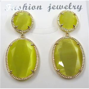 yellow cat eye stone earring, oval, approx 12x12mm, 18x25mm [GMPDA8422]