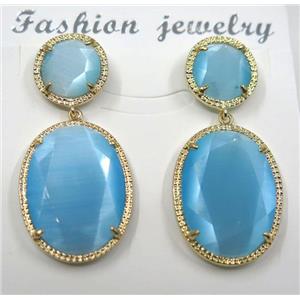 blue cat eye stone earring, oval, approx 12x12mm, 18x25mm [GMPDA8426]