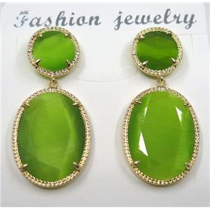 olive cat eye stone earring, oval, approx 12x12mm, 18x25mm [GMPDA8427]