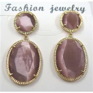 pink cat eye stone earring, oval, approx 12x12mm, 18x25mm [GMPDA8428]
