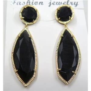 black cat eye stone earring, approx 10x10mm, 14x28mm [GMPDA8435]