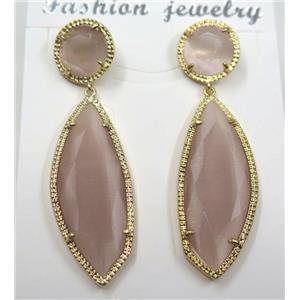 pink cat eye stone earring, approx 10x10mm, 14x28mm [GMPDA8440]
