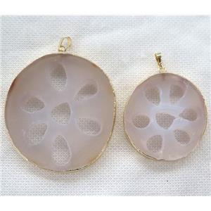 gray agate slice pendant, freeform, gold plated, approx 30-65mm [GMPDA8445]