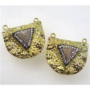 druzy quartz pendant with 2loops pave rhinestone, alloy, gold plated, approx 25-30mm [GMPDA8449]