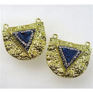 blue druzy quartz pendant with 2loops pave rhinestone, alloy, gold plated, approx 25-30mm [GMPDA8451]