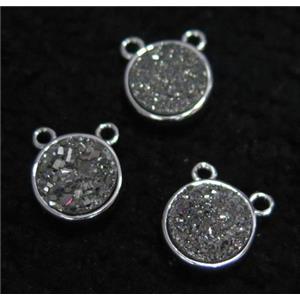 druzy agate pendant with 2loops, platinum plated, approx 10mm dia [GMPDA8482]