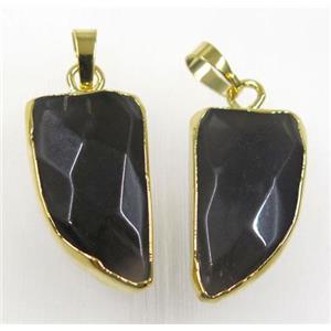 black Obsidian horn pendants, gold plated, approx 15-25mm [GMPDA8498]