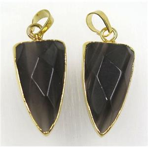 black Obsidian arrowhead pendant, gold plated, approx 15-27mm [GMPDA8499]