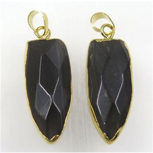 black Obsidian bullet pendant, gold plated, approx 15-35mm [GMPDA8500]