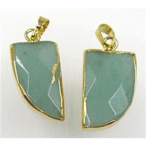 green aventurine horn pendants, gold plated, approx 15-25mm [GMPDA8501]