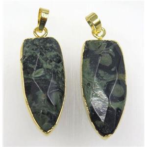 green Kambaba Jasper bullet pendant, gold plated, approx 15-35mm [GMPDA8506]