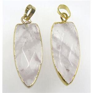 rose quartz bullet pendant, lt.pink, gold plated, approx 15-35mm [GMPDA8509]