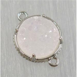 druzy agate connector, natural color, circle, platinum plated, approx 16mm dia [GMPDA8513]